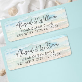 Beach Watercolor Wedding Return Address ラベル