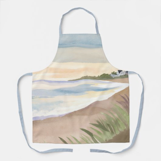 Beach Waves | Coastal Ocean Watercolor エプロン (正面)