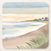 Beach Waves | Coastal Ocean Watercolor スクエアペーパーコースター (正面)