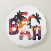 Beach Waves Palm Trees ラウンドクッション (裏面)