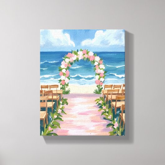 Beach Wedding Aisle Floral Watercolor キャンバスプリント (正面)