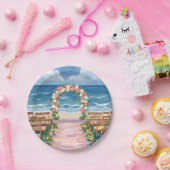 Beach Wedding Aisle Floral Watercolor ペーパープレート (パーティー)