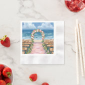 Beach Wedding Aisle Floral Watercolor 縁ありカクテルナプキン (インサイチュ)