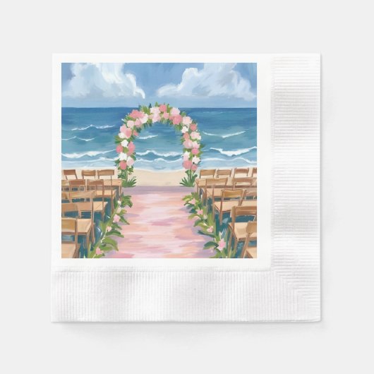 Beach Wedding Aisle Floral Watercolor 縁ありカクテルナプキン (正面)