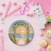 Beach Wedding Arch Floral Watercolor ペーパープレート (パーティー)
