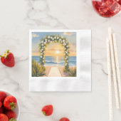 Beach Wedding Arch Floral Watercolor 縁ありカクテルナプキン (インサイチュ)