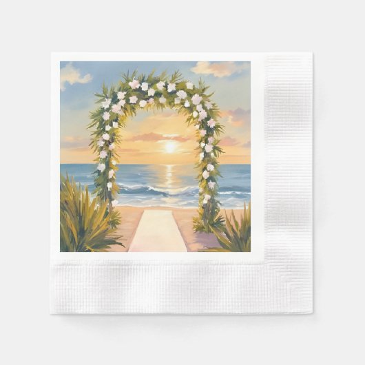 Beach Wedding Arch Floral Watercolor 縁ありカクテルナプキン (正面)