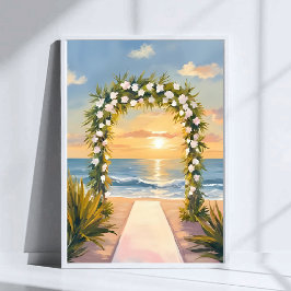 Beach Wedding Arch Floral Watercolor Art ポスター
