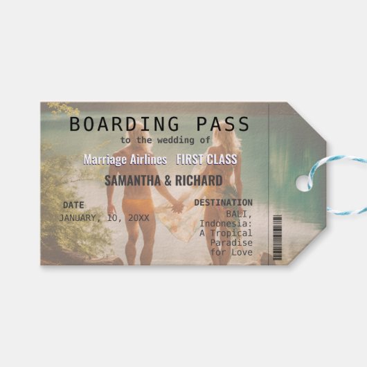 Beach Wedding Boarding Pass Romantic ギフトタグ (正面(横))