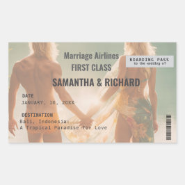 Beach Wedding Boarding Pass Romantic  長方形シール