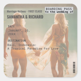 Beach Wedding Boarding Pass Romantic Beach  スクエアシール