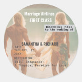 Beach Wedding Boarding Pass Romantic Beach  ラウンドシール (正面)