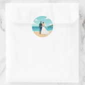 Beach Wedding Couple Sticker ラウンドシール (バッグ)