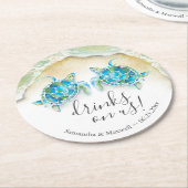 Beach Wedding Custom Drink Coasters Sea Turtles ラウンドペーパーコースター (アングル)
