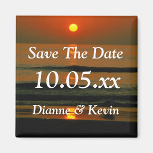Beach Wedding Destination Sunset Photo Save Date M マグネット