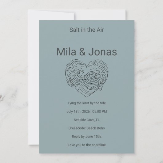 Beach Wedding Invitation Coastal Boho Waves 招待状 (正面)
