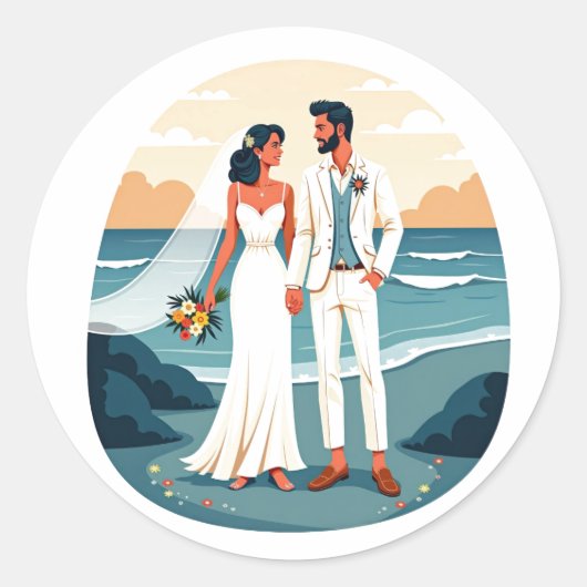 Beach Wedding Love Sticker  ラウンドシール (正面)