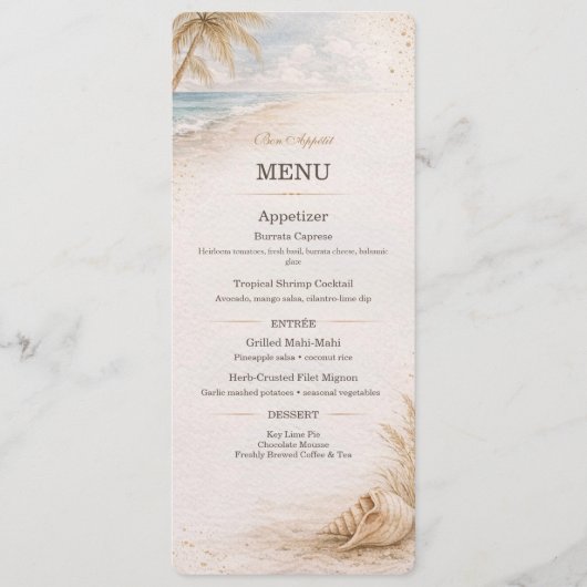 Beach Wedding Menu Template メニュー (正面)