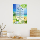 Beach Wedding Mojito Wine Palm Open Bar Menu ポスター (キッチン)
