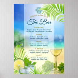Beach Wedding Mojito Wine Palm Open Bar Menu ポスター