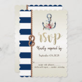 Beach Wedding Navy Rope, Striped RSVP Card 招待状 (正面/裏面)