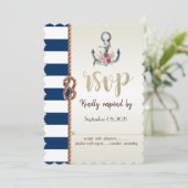 Beach Wedding Navy Rope, Striped RSVP Card 招待状 (スタンド正面)