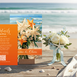 Beach Wedding Orange Starfish Bouquet Details Card エンクロージャーカード