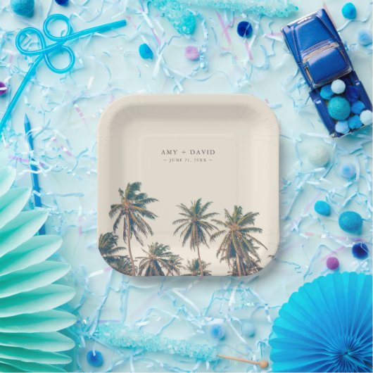 Beach Wedding Reception Palm Tree Personalized ペーパープレート (パーティー)