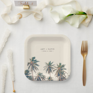 Beach Wedding Reception Palm Tree Personalized ペーパープレート