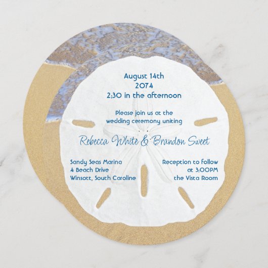 Beach Wedding Sand Dollar Round Invitations 招待状 (正面/裏面)