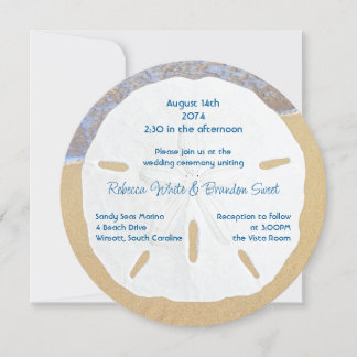 Beach Wedding Sand Dollar Round Invitations 招待状