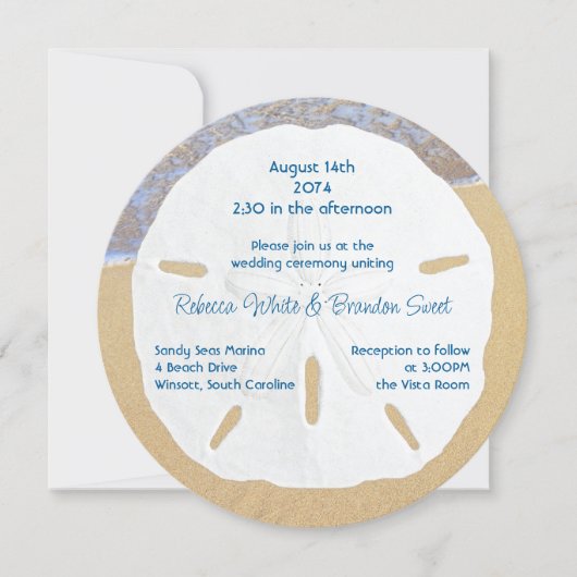 Beach Wedding Sand Dollar Round Invitations 招待状 (正面)