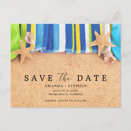 Beach Wedding Save The Date 案内ポストカード (正面)