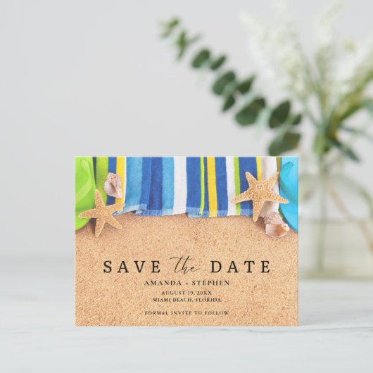 Beach Wedding Save The Date 案内ポストカード (スタンド正面)