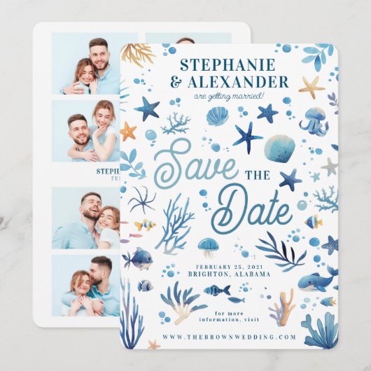 Beach Wedding Save The Date Ocean Theme 招待状 (正面/裏面)