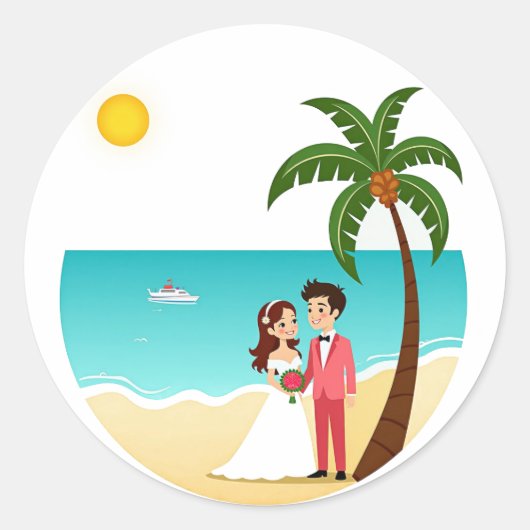 Beach Wedding Sticker ラウンドシール (正面)