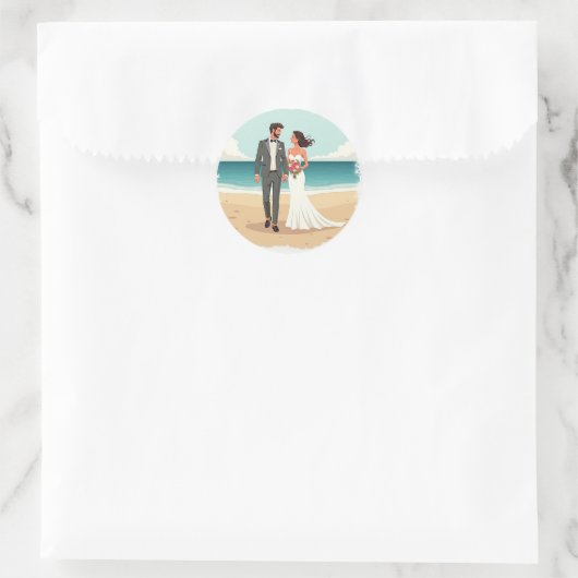 Beach Wedding Sticker  ラウンドシール (バッグ)