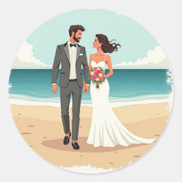 Beach Wedding Sticker  ラウンドシール