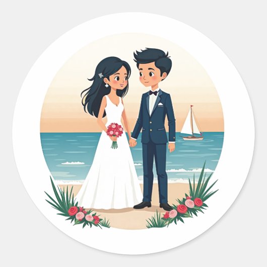 Beach Wedding Stickers ラウンドシール (正面)