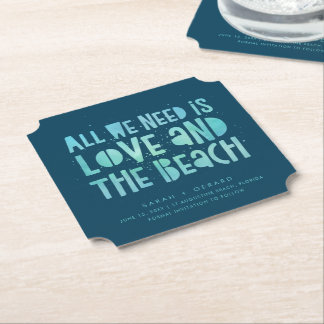 Beach Wedding Typography Wedding Save the Date ペーパーコースター