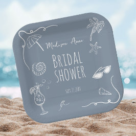 Beach Whimsical Doodle Illustrations Bridal Shower ペーパープレート