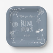 Beach Whimsical Doodle Illustrations Bridal Shower ペーパープレート (正面)