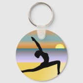 Beach Yoga Woman Posing Silhouette Round Key Chain キーホルダー (正面)