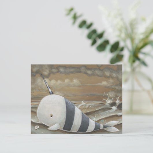 Beached Narwhalファンタジーアートハガキ ポストカード (スタンド正面)