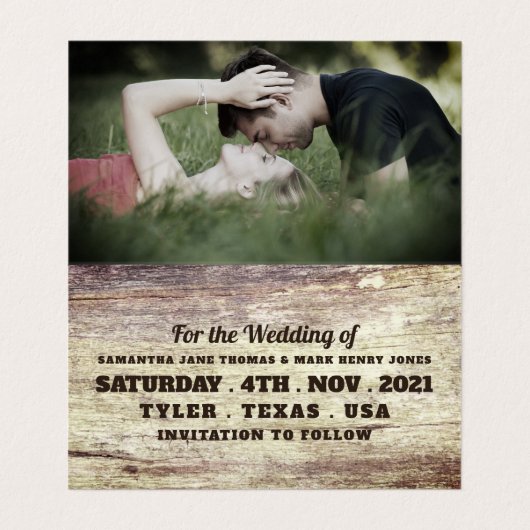 Beached Wood Effect, Photo Save The Date Card 名刺 (内部フラット)