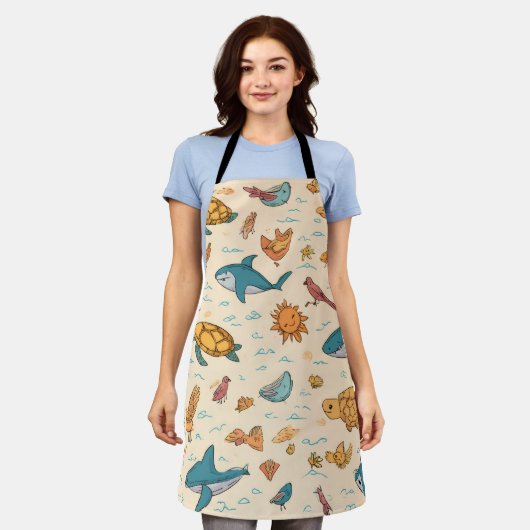 Beachside All-Over Print Apron Gift エプロン (着用した状態)