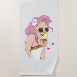 Beachtowelのファッションのイラストレーションの女の子の夏の氷 ビーチタオル