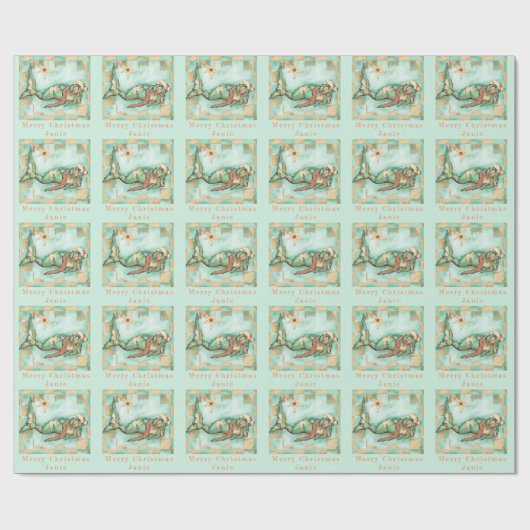 Beachyクリスマスの人魚のサンタのパーソナライズな名前 ラッピングペーパー (フラット)