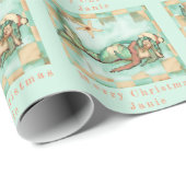 Beachyクリスマスの人魚のサンタのパーソナライズな名前 ラッピングペーパー (ロールコーナー)