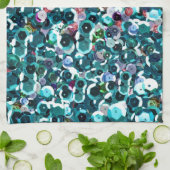 Beachy水の青くフェイクなスパンコール キッチンタオル (折り畳み)